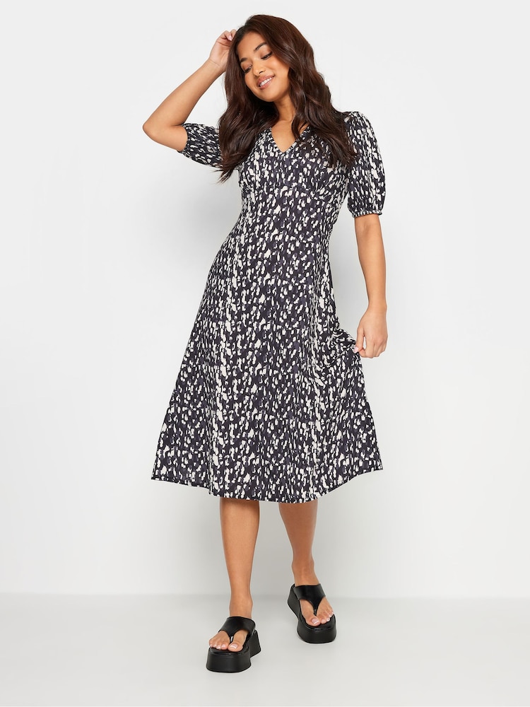 PixieGirl Petite Black Abstract Spot Print Midi Tea Dress - Image 2 of 5