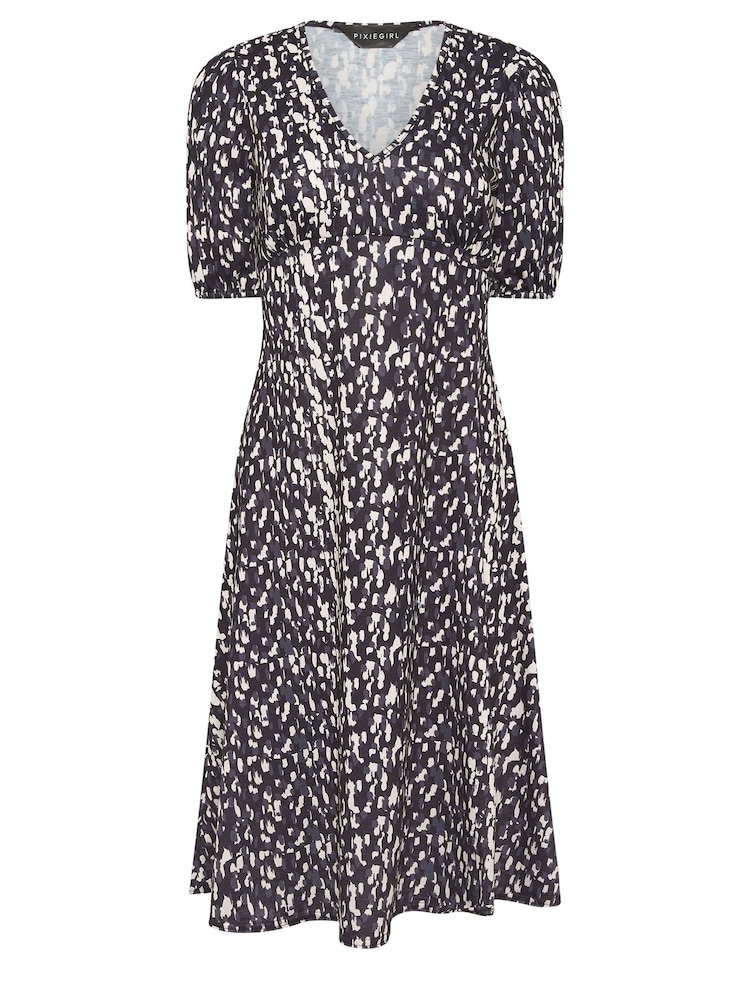 PixieGirl Petite Black Abstract Spot Print Midi Tea Dress - Image 5 of 5