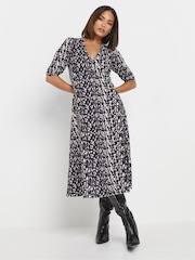 PixieGirl Petite Black Abstract Spot Print Midi Tea Dress - Image 6 of 9