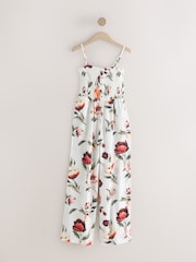 White ground Polka Dot Bandeau Jumpsuit with Linen - Image 1 of 3