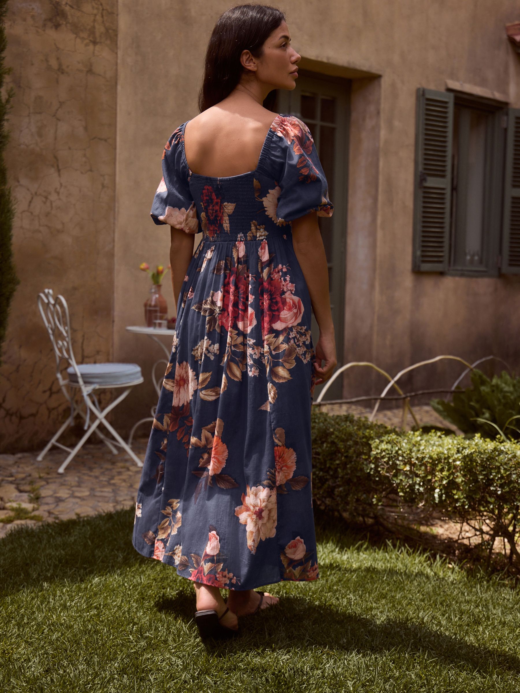Buy Navy Blue Floral Puff Sleeve Midi Dress from Next USA