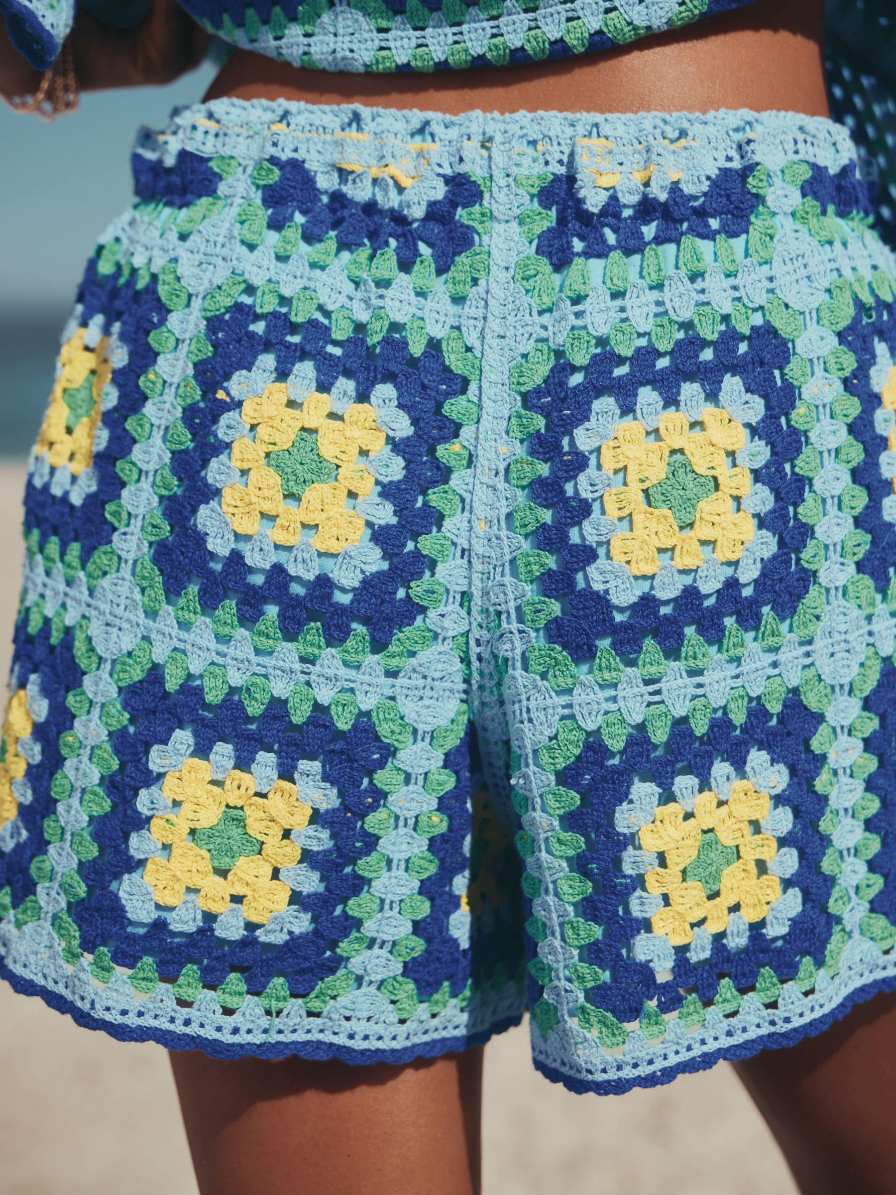 Buy Blue/Green Summer Crochet Shorts from Next USA