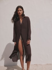 Chocolate Brown N. Premium Long Line Shirt - Image 1 of 9