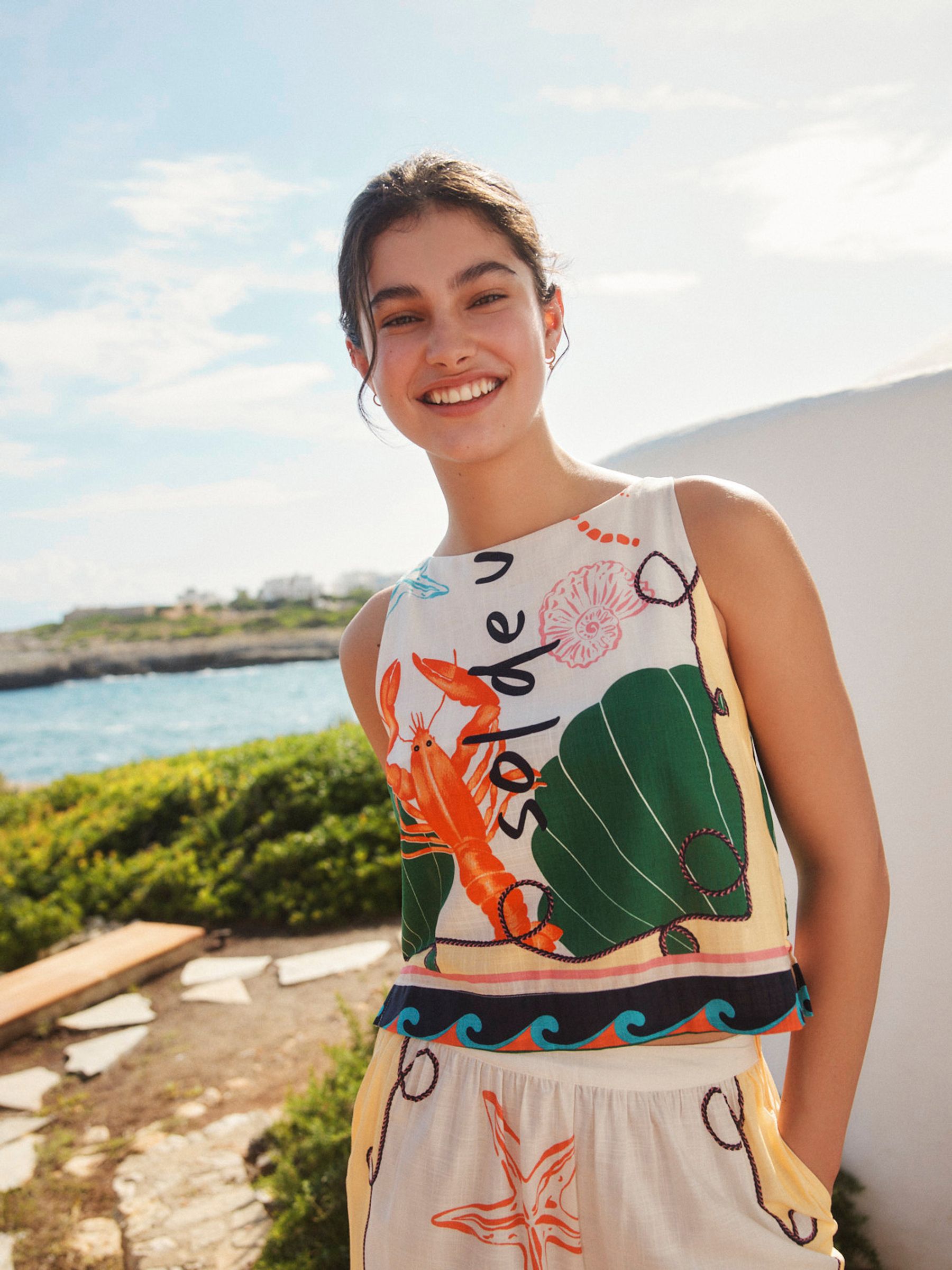 Next Top Thingy Shell Buy Ecru Lobster Print Button Back Shell Top from the Next UK online shop