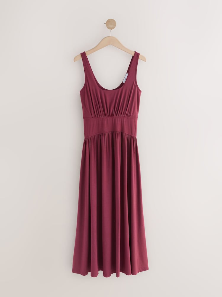 Dunkellila - Jersey Waisted Summer Midi Dress - Bild 1 von 3 Dunkellila - Jersey Waisted Summer Midi Dress - Bild 1 von 3