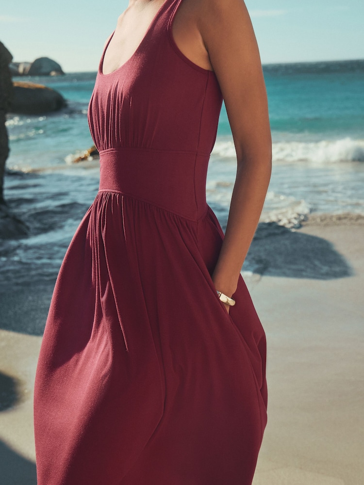 Womens Next Plum Purple Jersey Waisted Summer Midi Dress US 12 Tall
