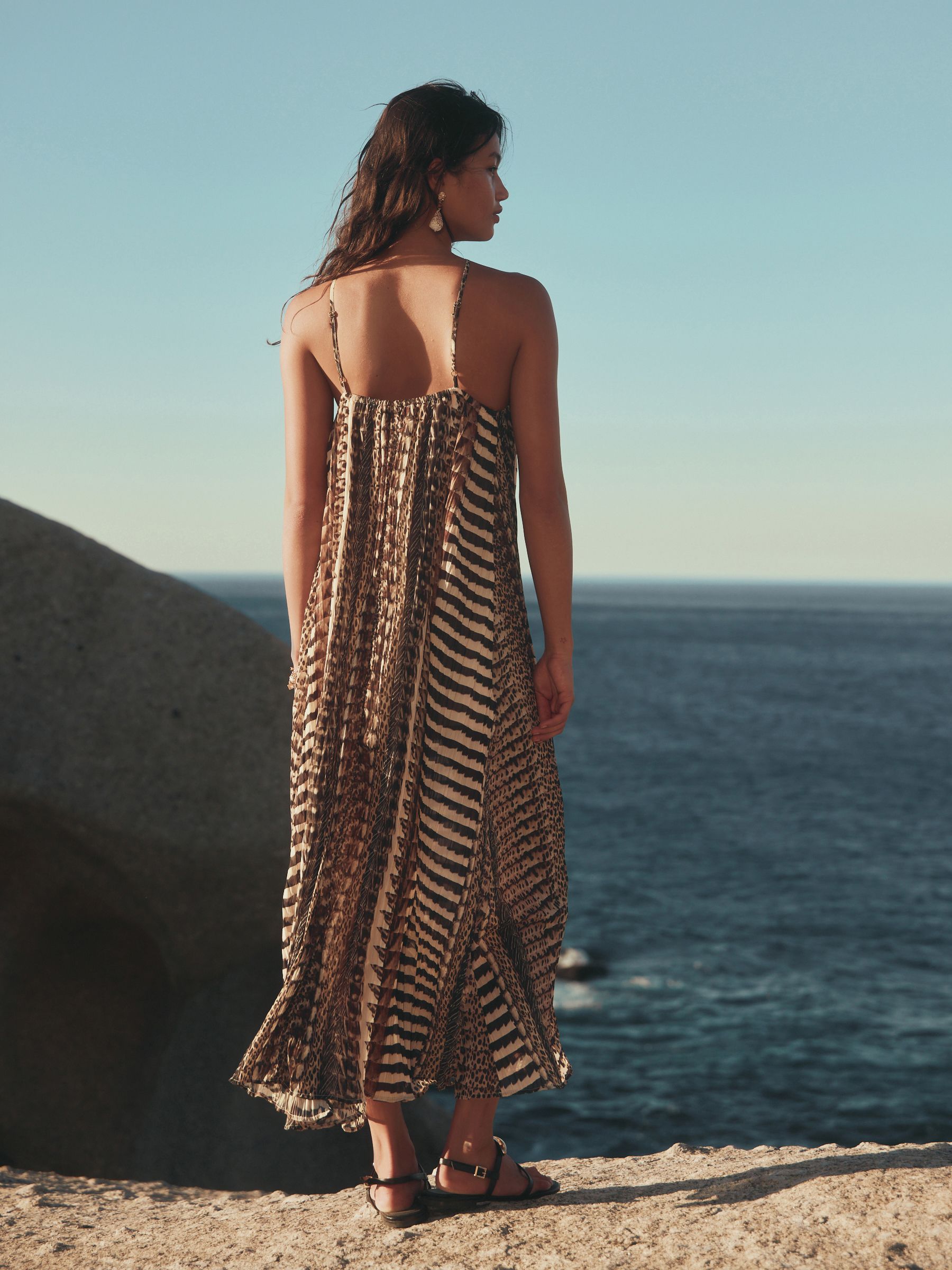 brown striped maxi dress Womens Next Chocolate Stripe Halter Neck Amira Trendy Spaghetti Straps formaldresses SIZE:18m front detail