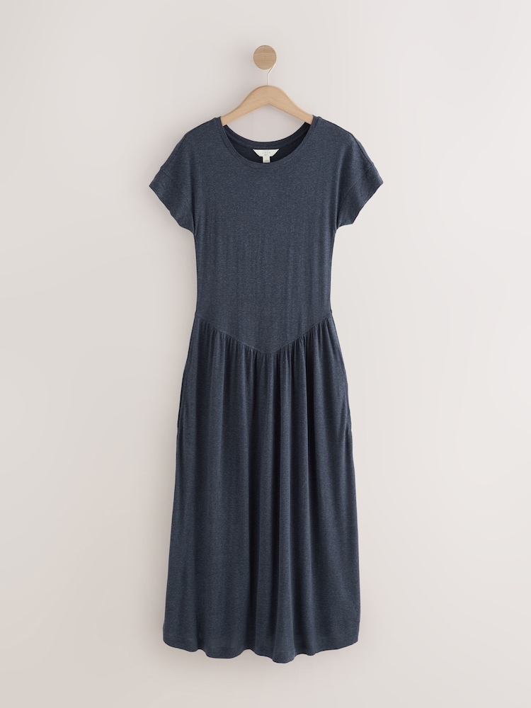 Navy Jersey T-Shirt Dress With Linen - Image 1 of 3 Navy Jersey T-Shirt Dress With Linen - Image 1 of 3