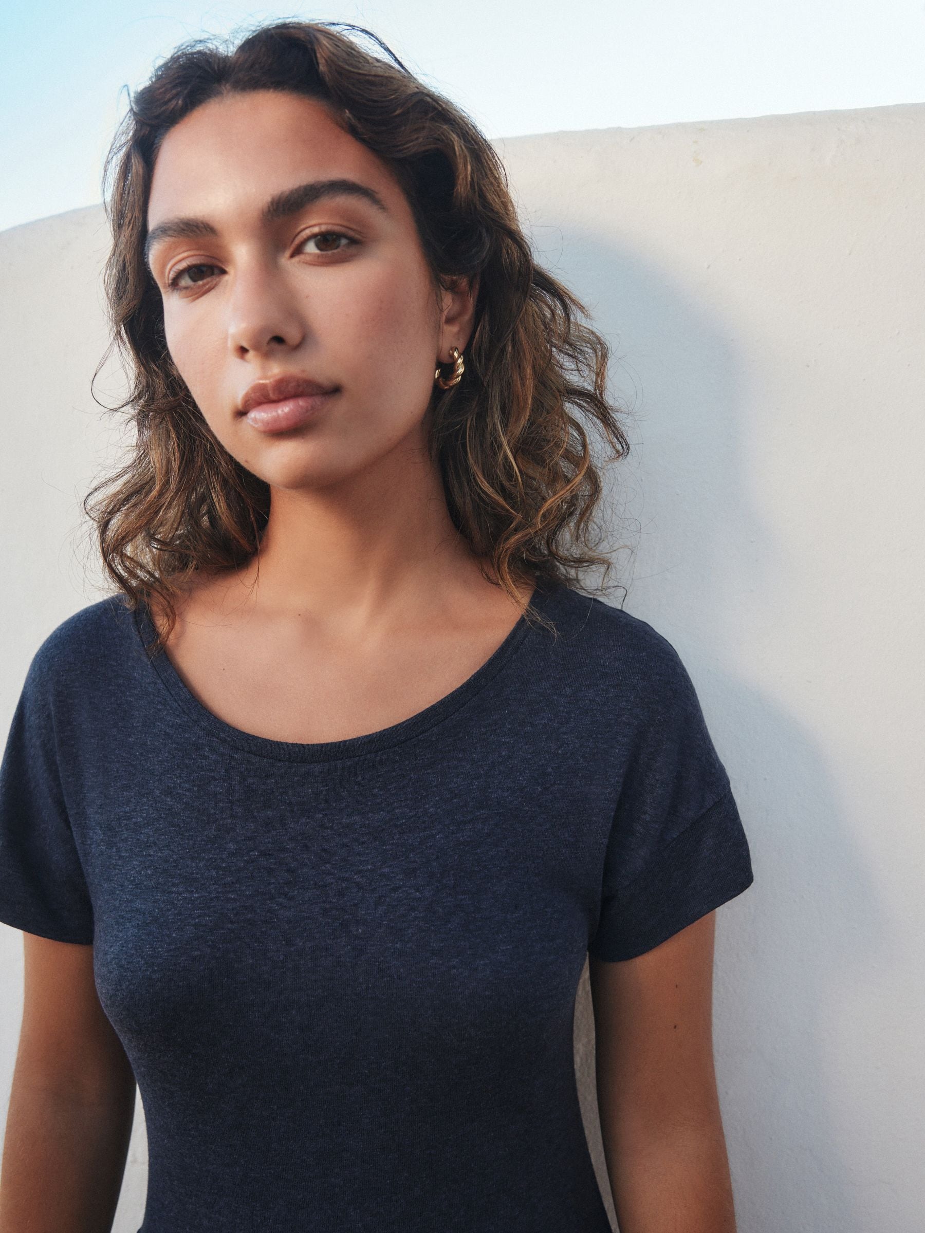 Buy Navy Blue Jersey T-Shirt Dress With Linen from Next USA