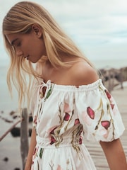 White/Purple Off Shoulder Summer Playsuit - Image 5 of 8