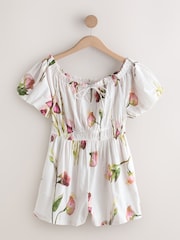 White/Purple Off Shoulder Summer Playsuit - Image 6 of 8