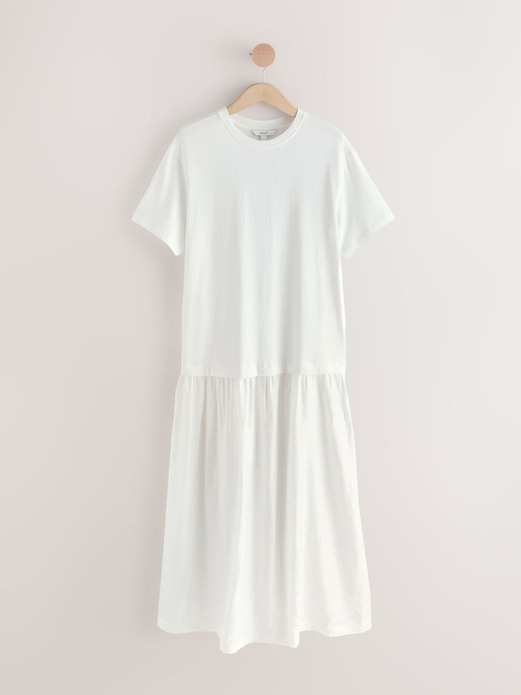 Womens Next White Jersey Two In One T-Shirt Dress US 10 Tall
