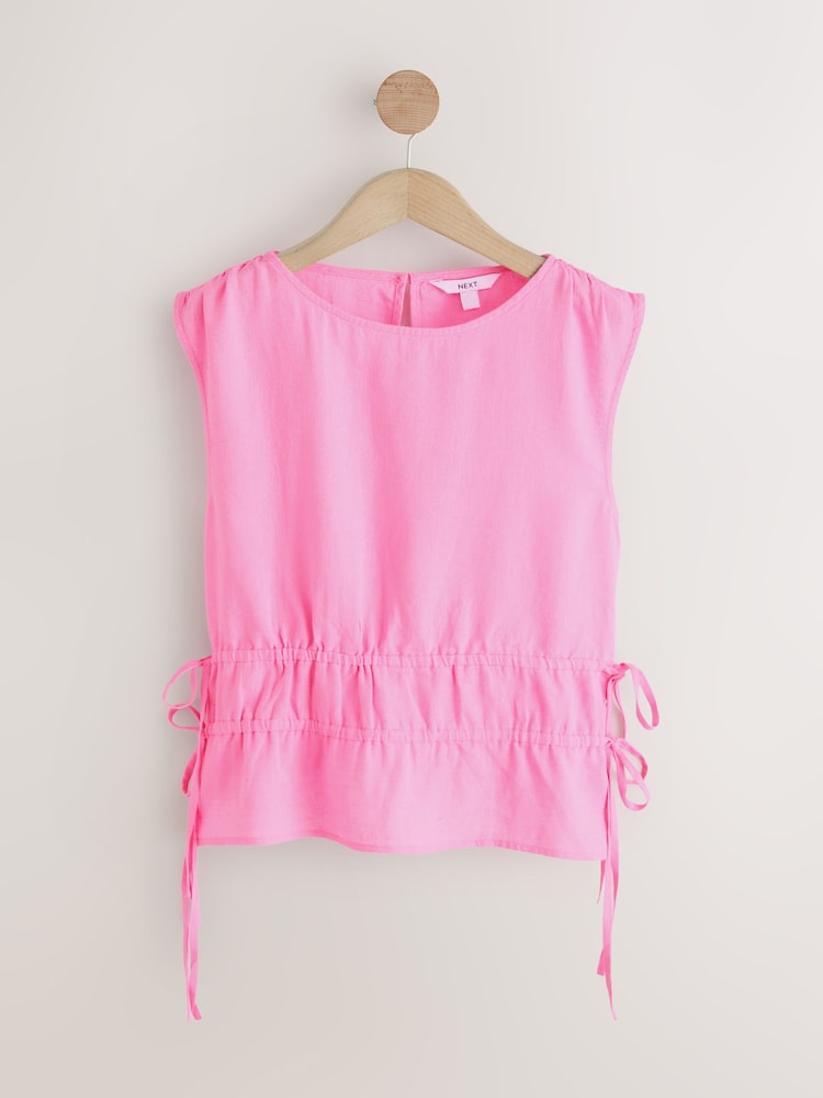 Pink Sleeveless Summer Top With Linen - Image 1 of 3 Pink Sleeveless Summer Top With Linen - Image 1 of 3