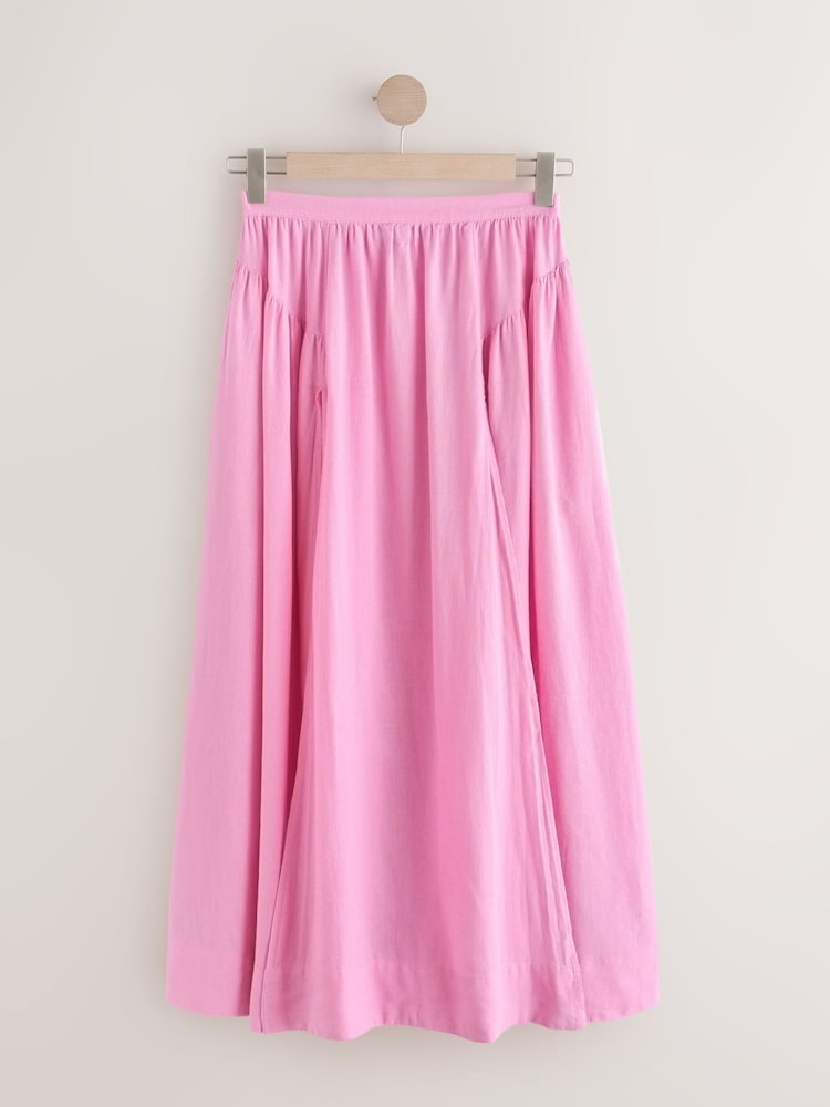 Pink Summer Maxi Skirt With Linen - Image 1 of 3
