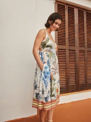 Crema/azul marino - Vestido de verano a media pierna de punto - Imagen 3 de 5