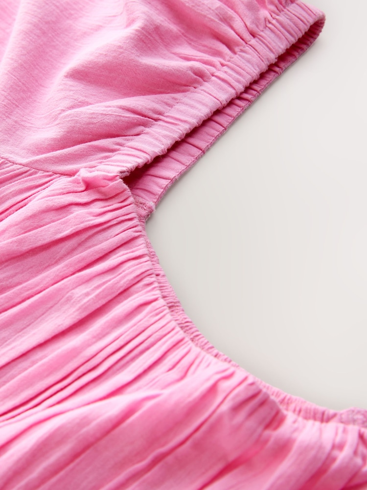 Pink Puff Sleeve Midi Dress - Image 2 of 3 Pink Puff Sleeve Midi Dress - Image 2 of 3