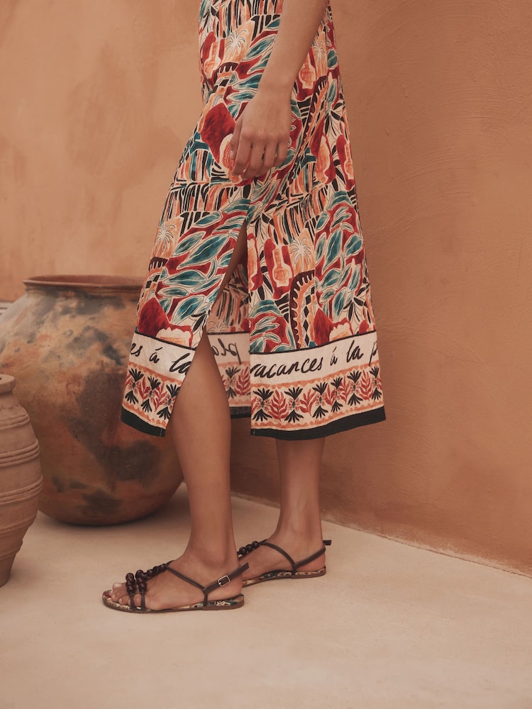 red palm leaf dress Tropical Leaf Print Midi Shirt Dress