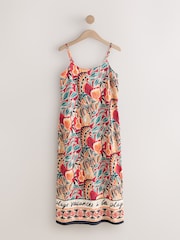 Rojo con estampado de palmeras - Vestido de verano de tirantes a media pierna - Imagen 6 de 8