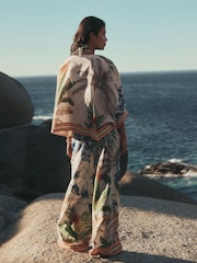 Cream/Navy Embroidered Button Through Top - Image 3 of 5