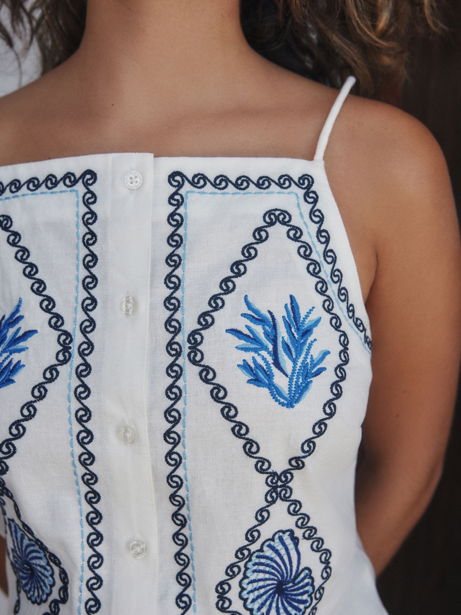 embroidered linen mini dress Emmy Embroidered Linen Mini Dress White / S main image 0