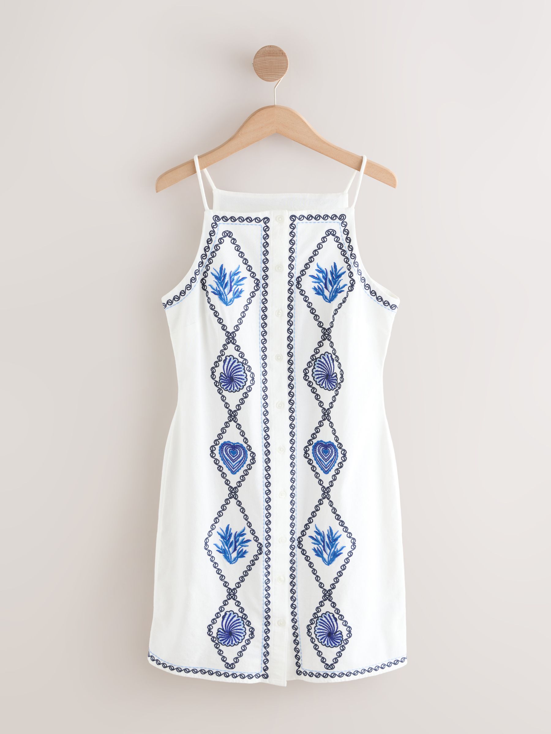 embroidered white linen dress SIMKHAI Women's Gillian Embroidered Linen Midi Dress in White, Lace, Size 8 main image 1