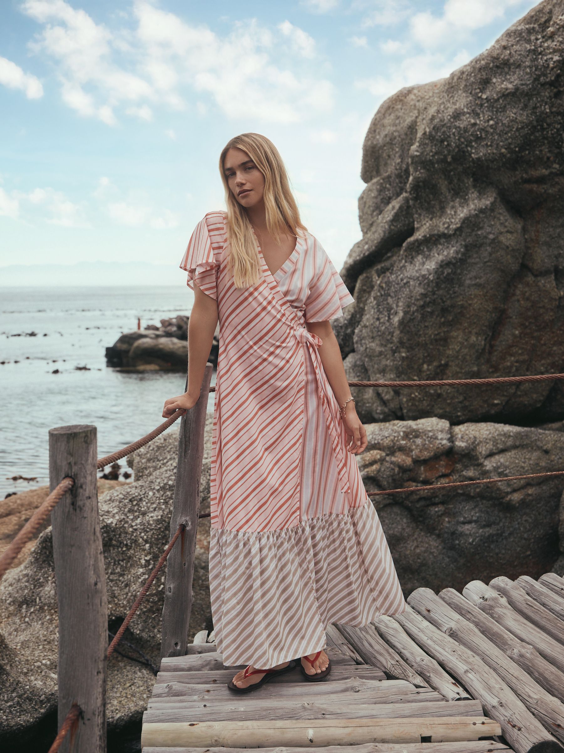 Buy Apricot Stripe Flutter Sleeve Wrap Maxi Dress from Next USA