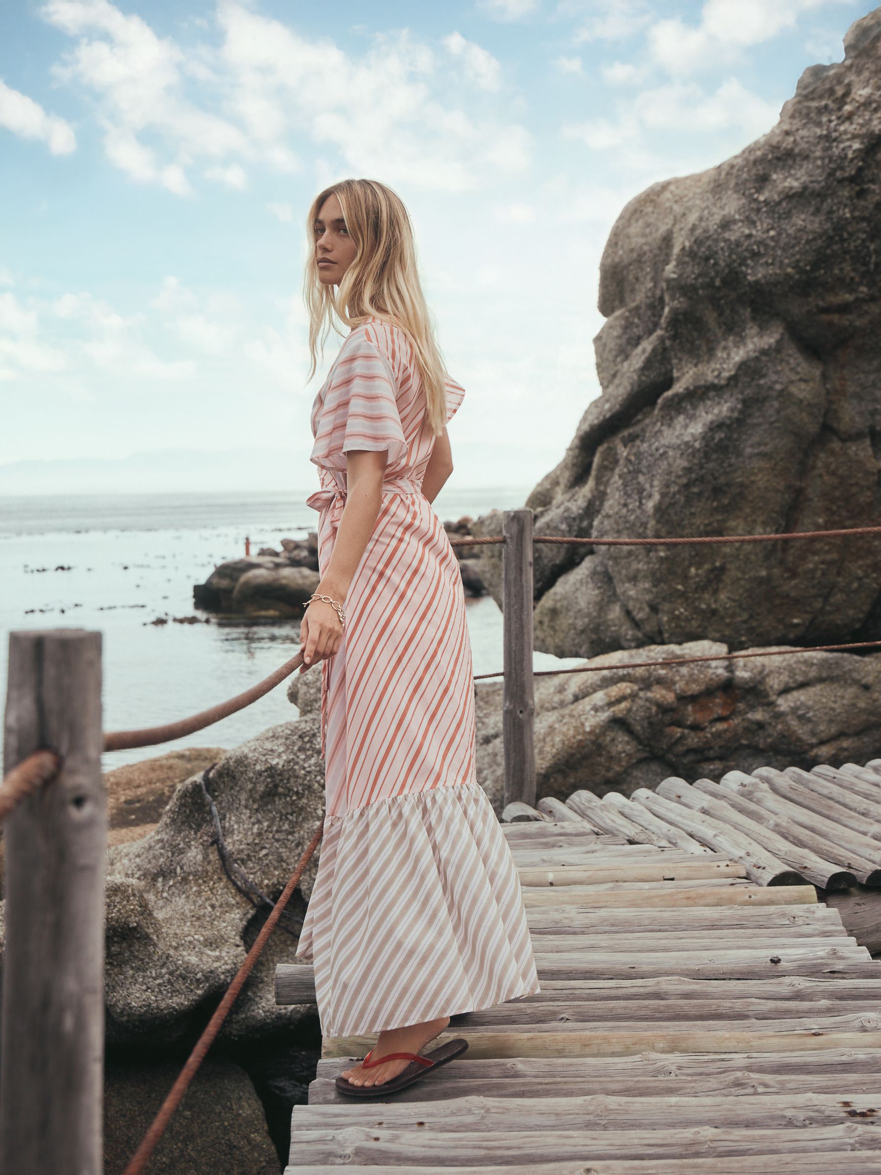 Buy Apricot Stripe Flutter Sleeve Wrap Maxi Dress from Next USA