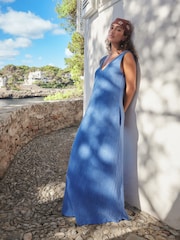 Blue Textured Jersey Slip Dress - Image 1 of 3