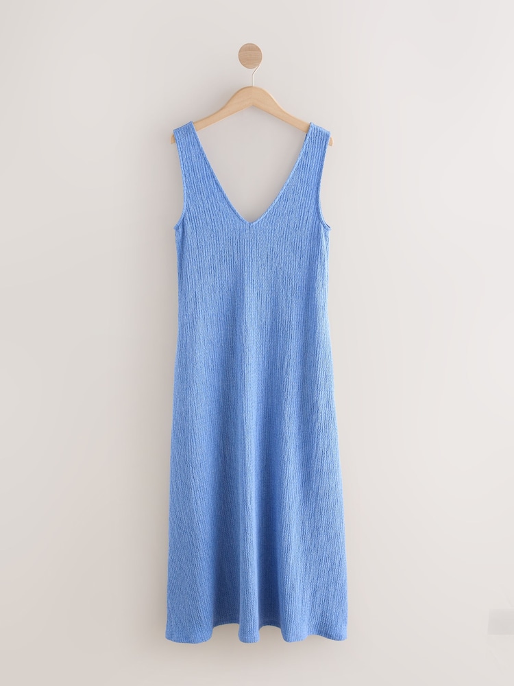 Blue Textured Jersey Slip Dress - Image 1 of 3 Blue Textured Jersey Slip Dress - Image 1 of 3