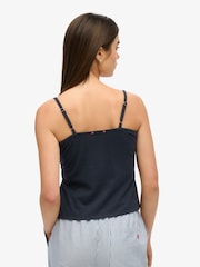 Superdry Blue Lace Button Through 100% Cotton Cami Top - Image 2 of 5