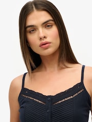 Superdry Blue Lace Button Through 100% Cotton Cami Top - Image 4 of 5