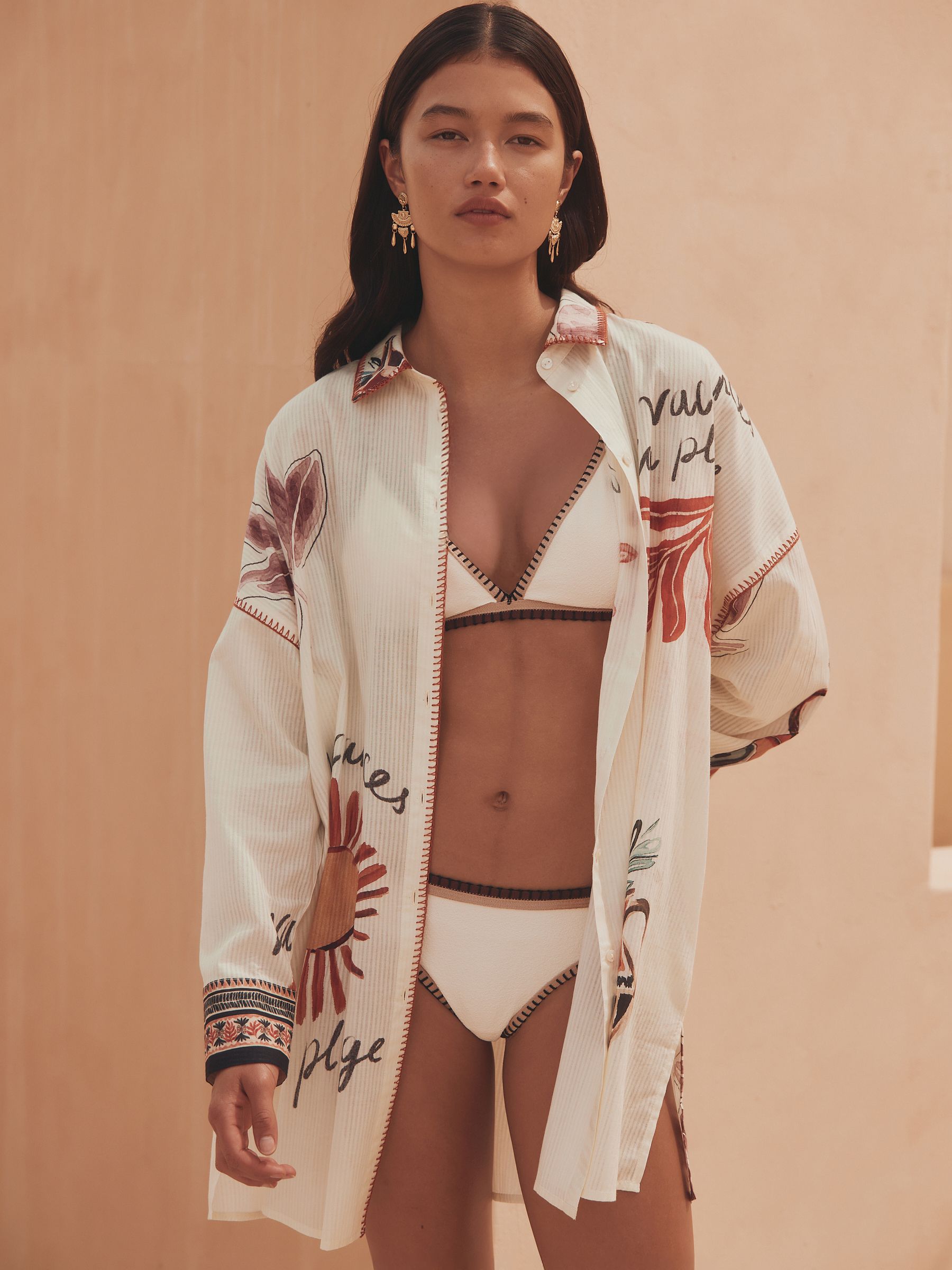 White Ground Beach Cover-Up Shirt