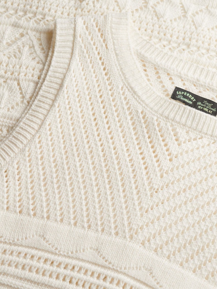 Superdry White 100% Cotton Crochet Mini Dress - Image 2 of 2