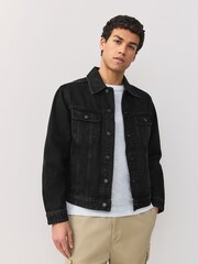 Czarny - Denim Button Through Jacket - Obraz 1 z 10