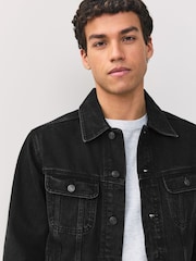 Czarny - Denim Button Through Jacket - Obraz 4 z 10