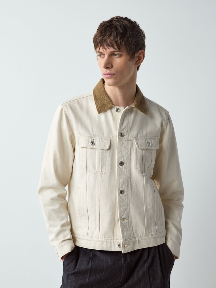 Εκρού - Denim Button Through Jacket - Εικόνα 1 του 6