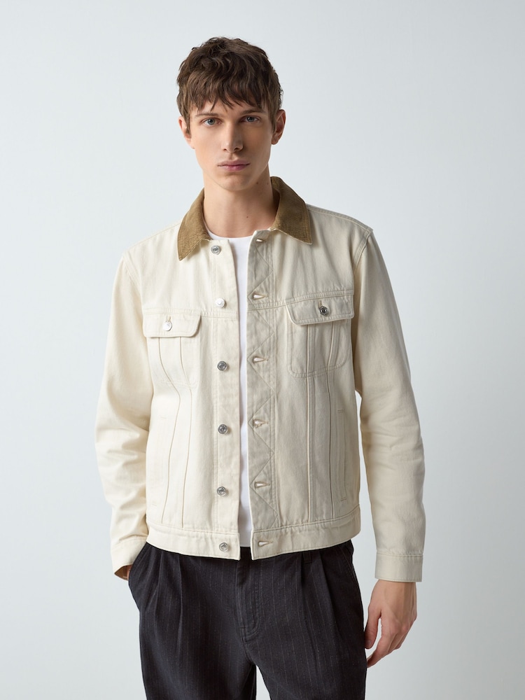 Εκρού - Denim Button Through Jacket - Εικόνα 2 του 6