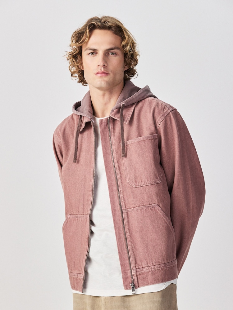 Pink Denim Hooded Zip Through Jacket - Image 1 of 12