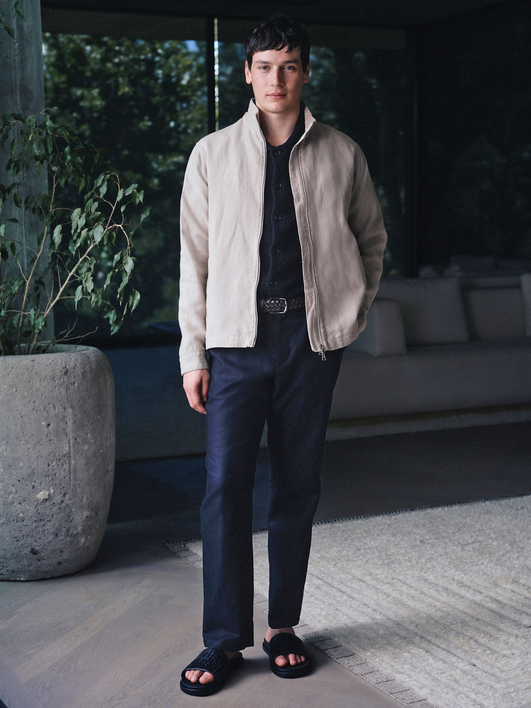 Buy Stone N. Premium Linen Harrington Jacket from Next USA