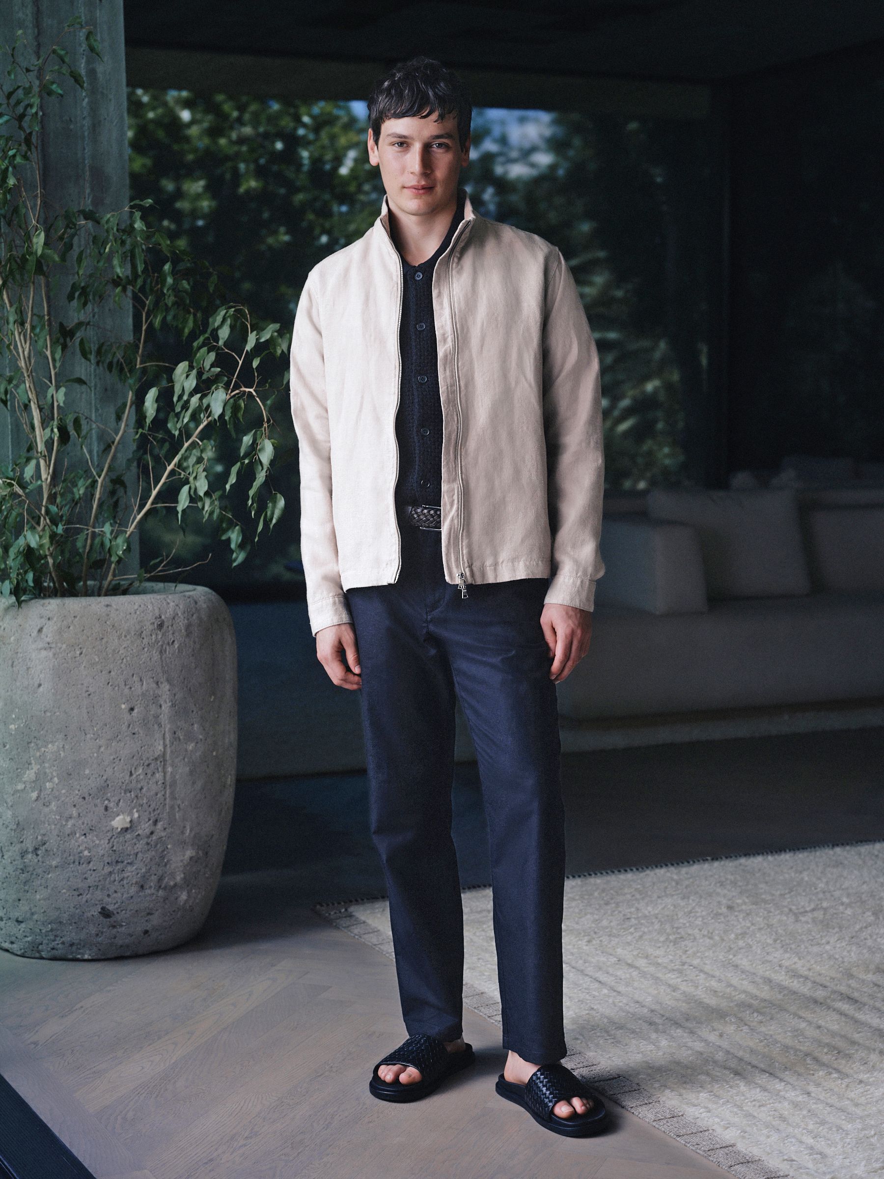 Buy Stone N. Premium Linen Harrington Jacket from the Next UK