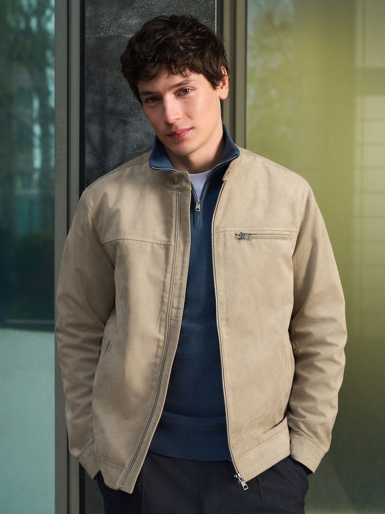 Stone Faux Suede Racer Jacket - Image 1 of 10