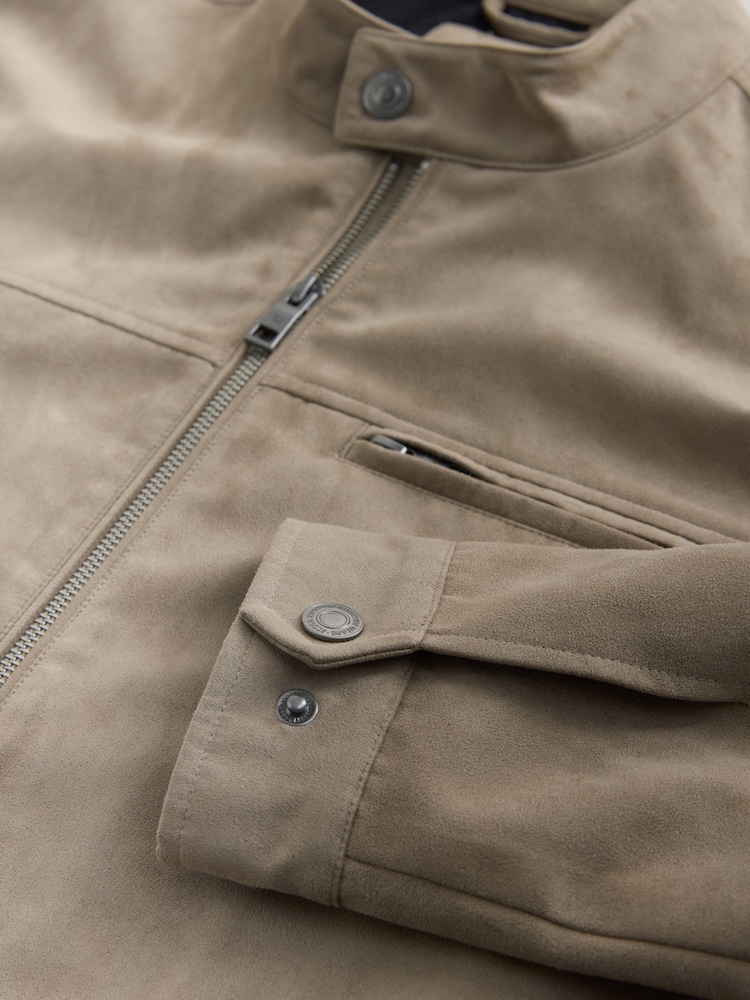 Stone Faux Suede Racer Jacket - Image 10 of 10