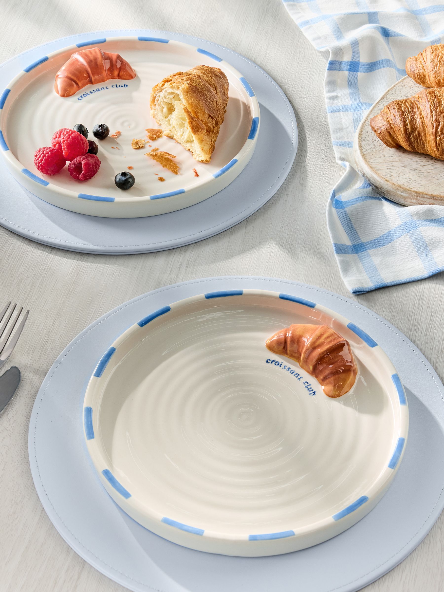 Buy Set of 2 White/Blue Claude Croissant Club Side Plates from the