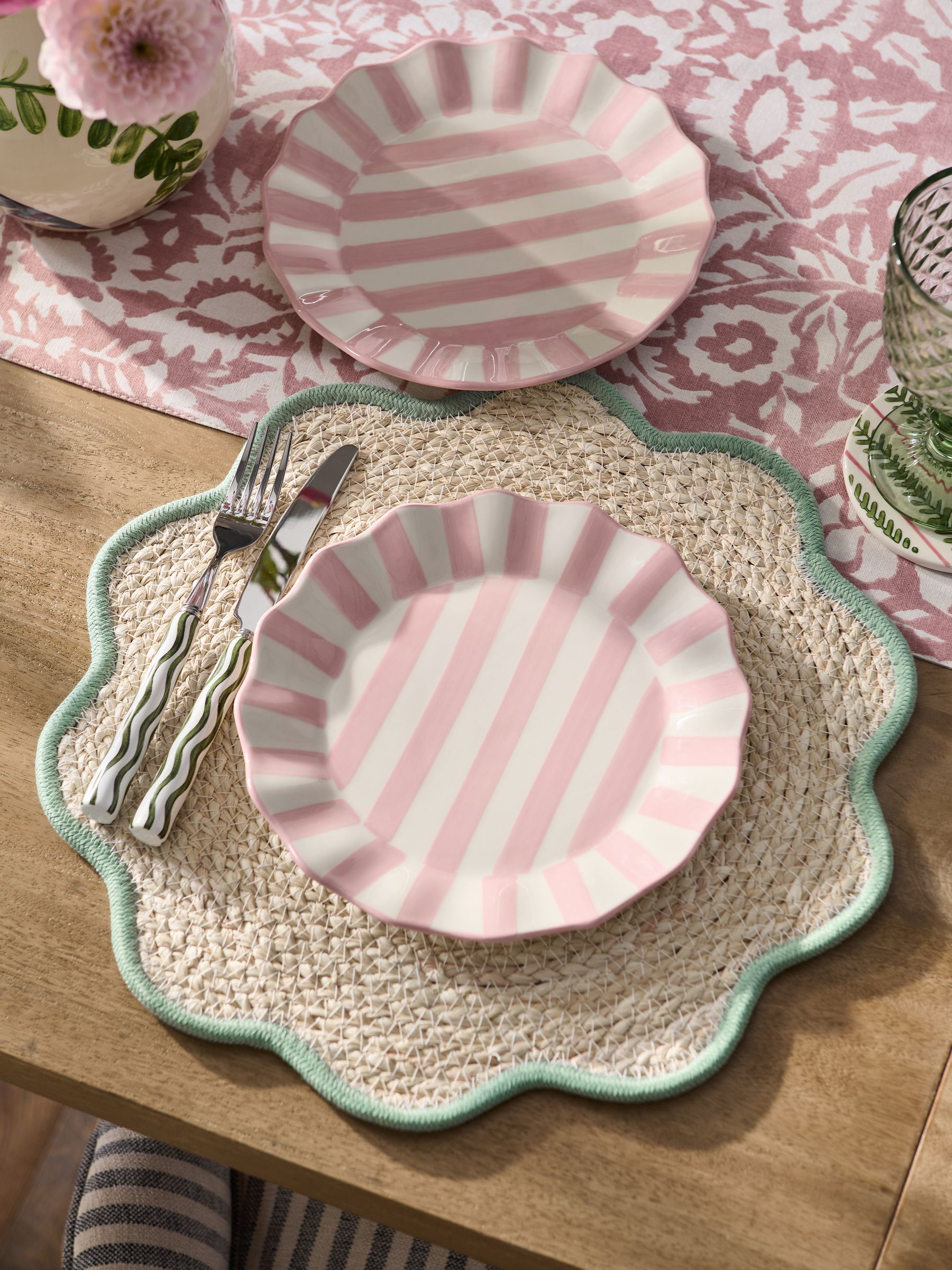 Set of 2 Pink Stripe Side Plates