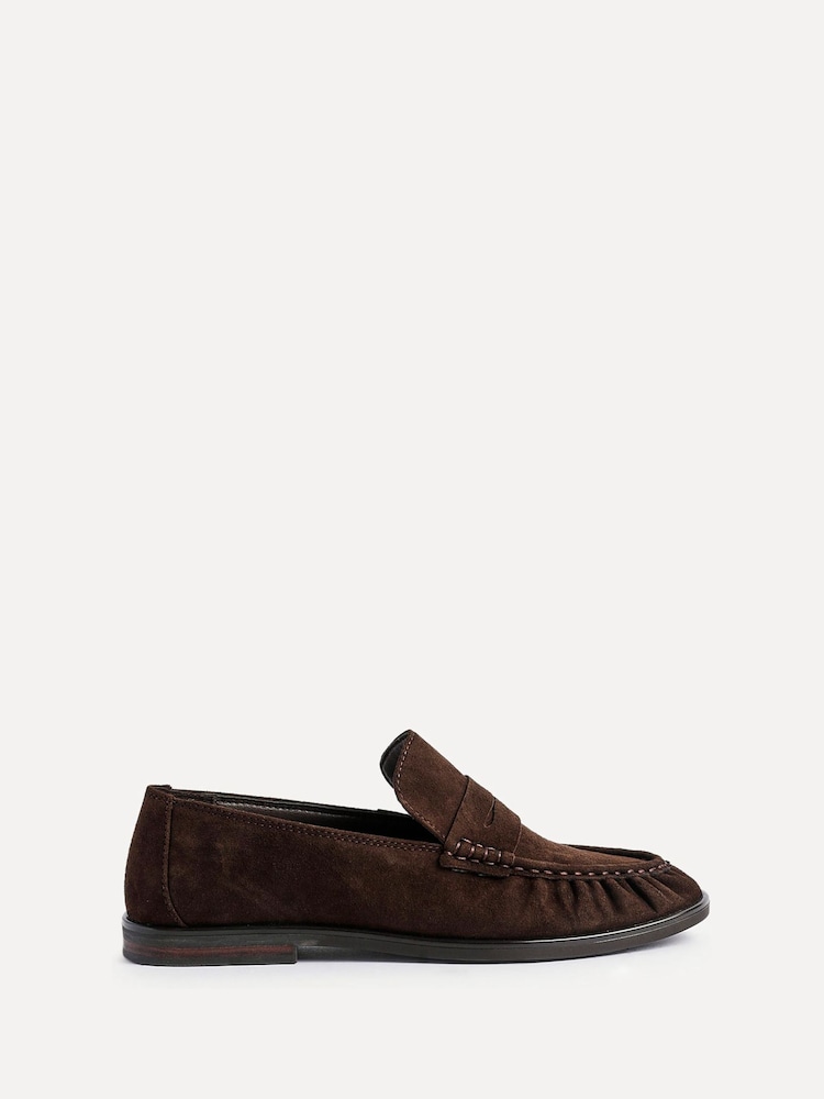 Linzi Brown Belmont Suede Leather Ruched Loafers - Image 2 of 6