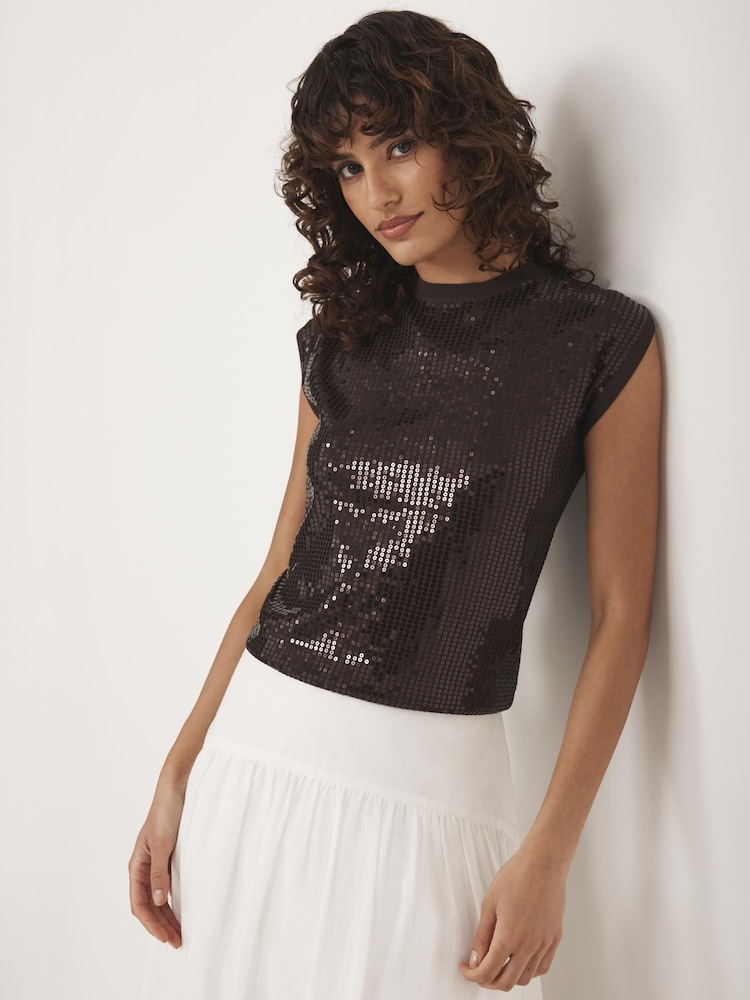 Mint Velvet Brown Sequin Knit TankTop - Image 1 of 8