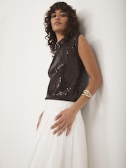 Mint Velvet Brown Sequin Knit TankTop - Image 2 of 8