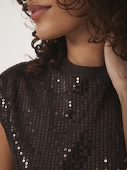 Mint Velvet Brown Sequin Knit TankTop - Image 3 of 8