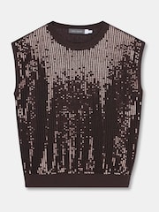 Mint Velvet Brown Sequin Knit TankTop - Image 6 of 8