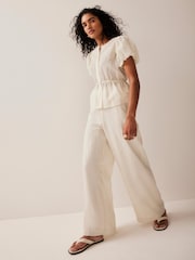 Mint Velvet Cream Stripe Wide Trousers - Image 1 of 7